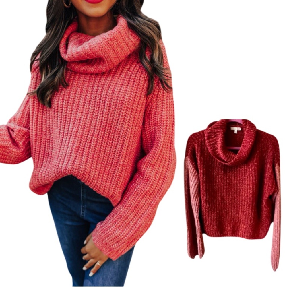 Gianni Bini Red and Orange Cowl Neck Sweater